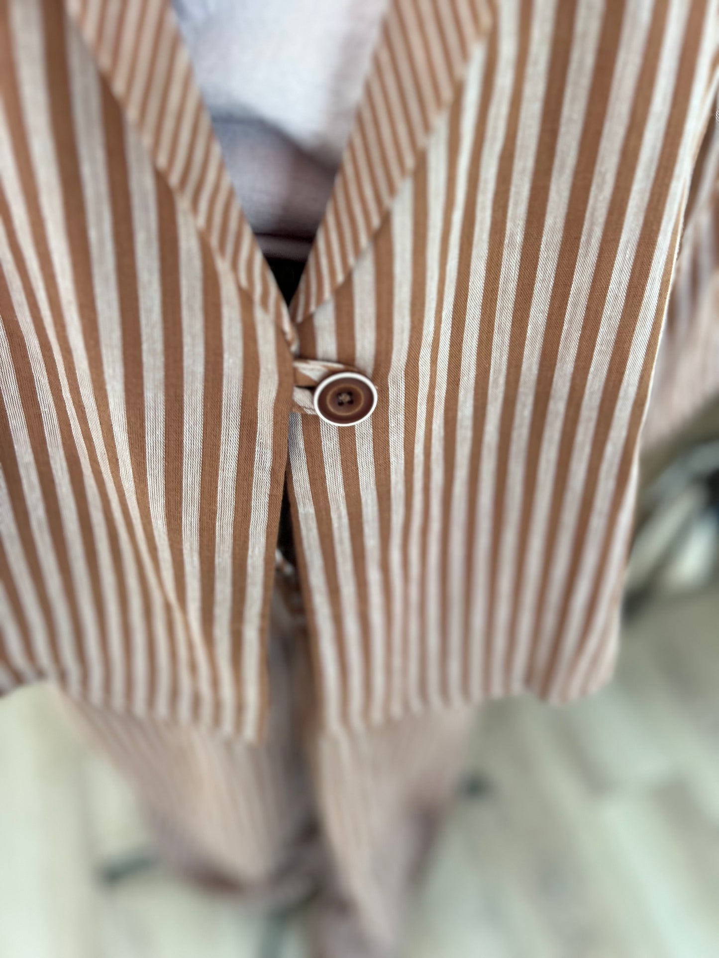 Veste rose Johanna Paris – rayures ocre & rose poudré, fluide, taille unique 36-42
