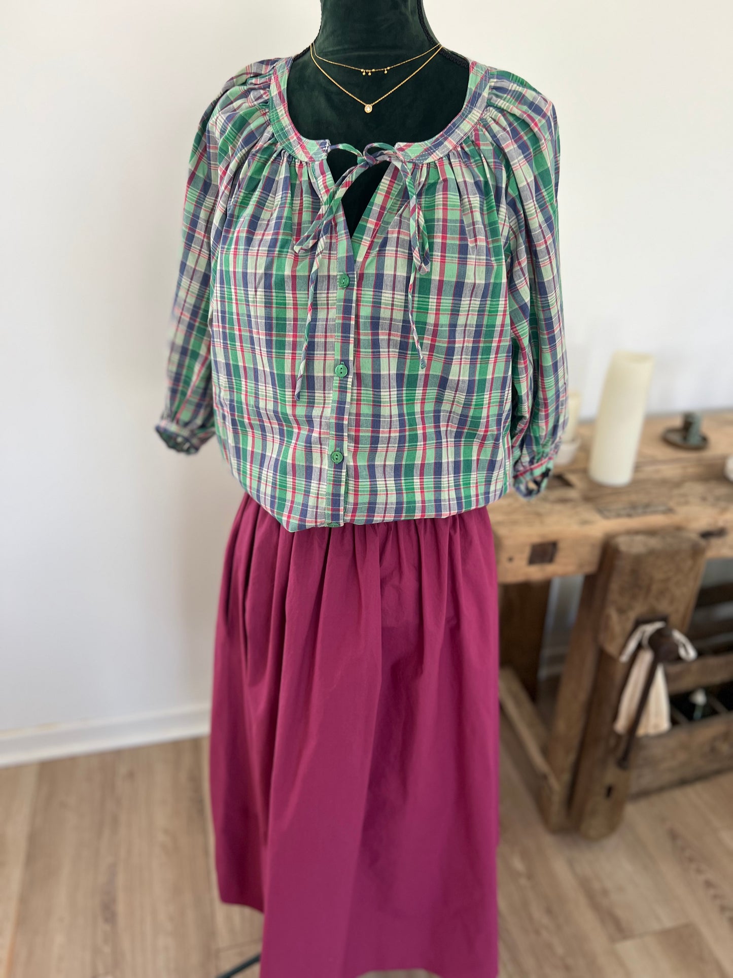 Blouse à carreaux Adore Paris S/M 38-40 100% coton