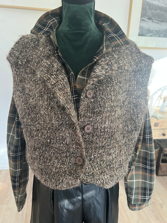 Gilet Mat chiné sans manches à col montant | Maison Lipanoi