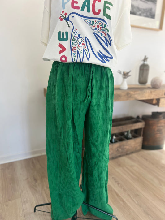 Pantalon gaze de coton femme – fluide, léger, taille élastique 36-40