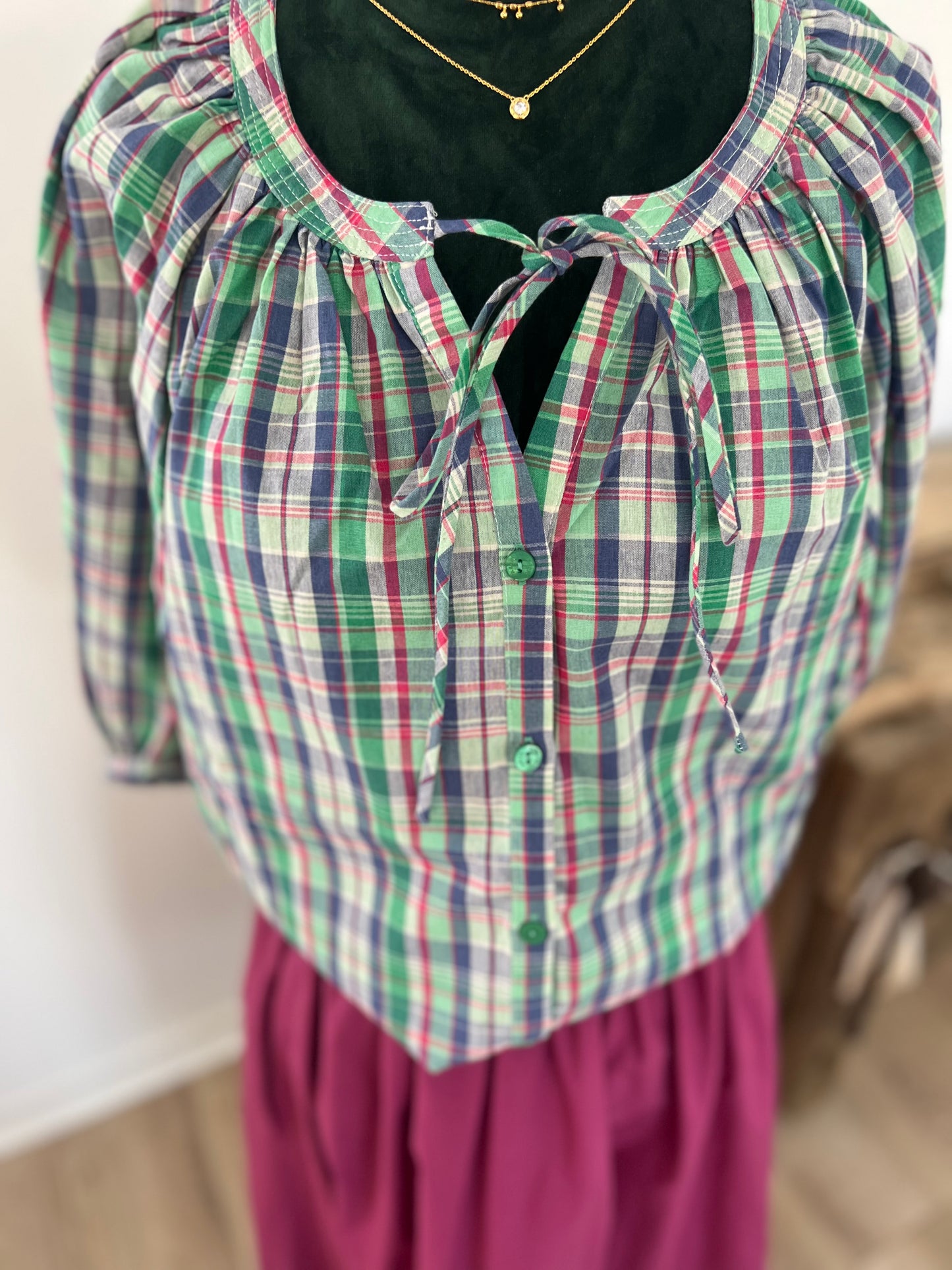Blouse à carreaux Adore Paris S/M 38-40 100% coton
