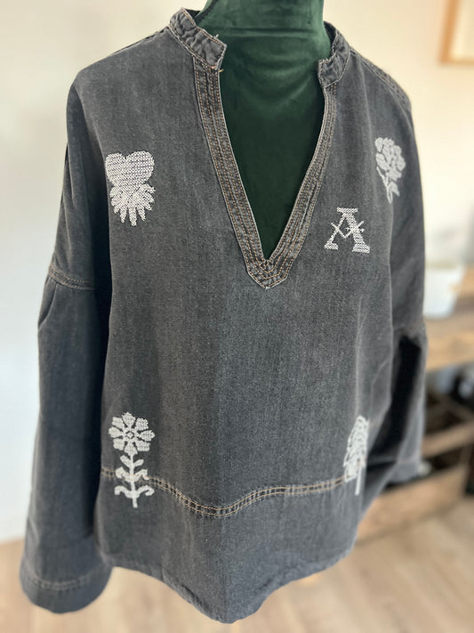 blouse en jean brodée Adore femme