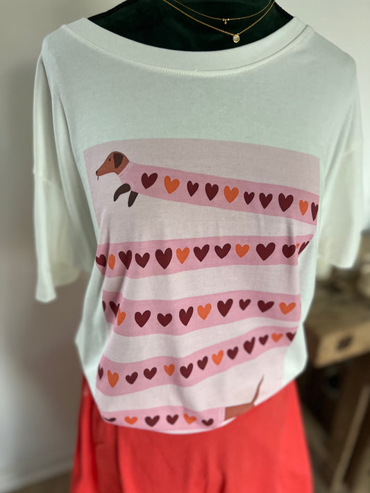 Tshirt teckel love corail