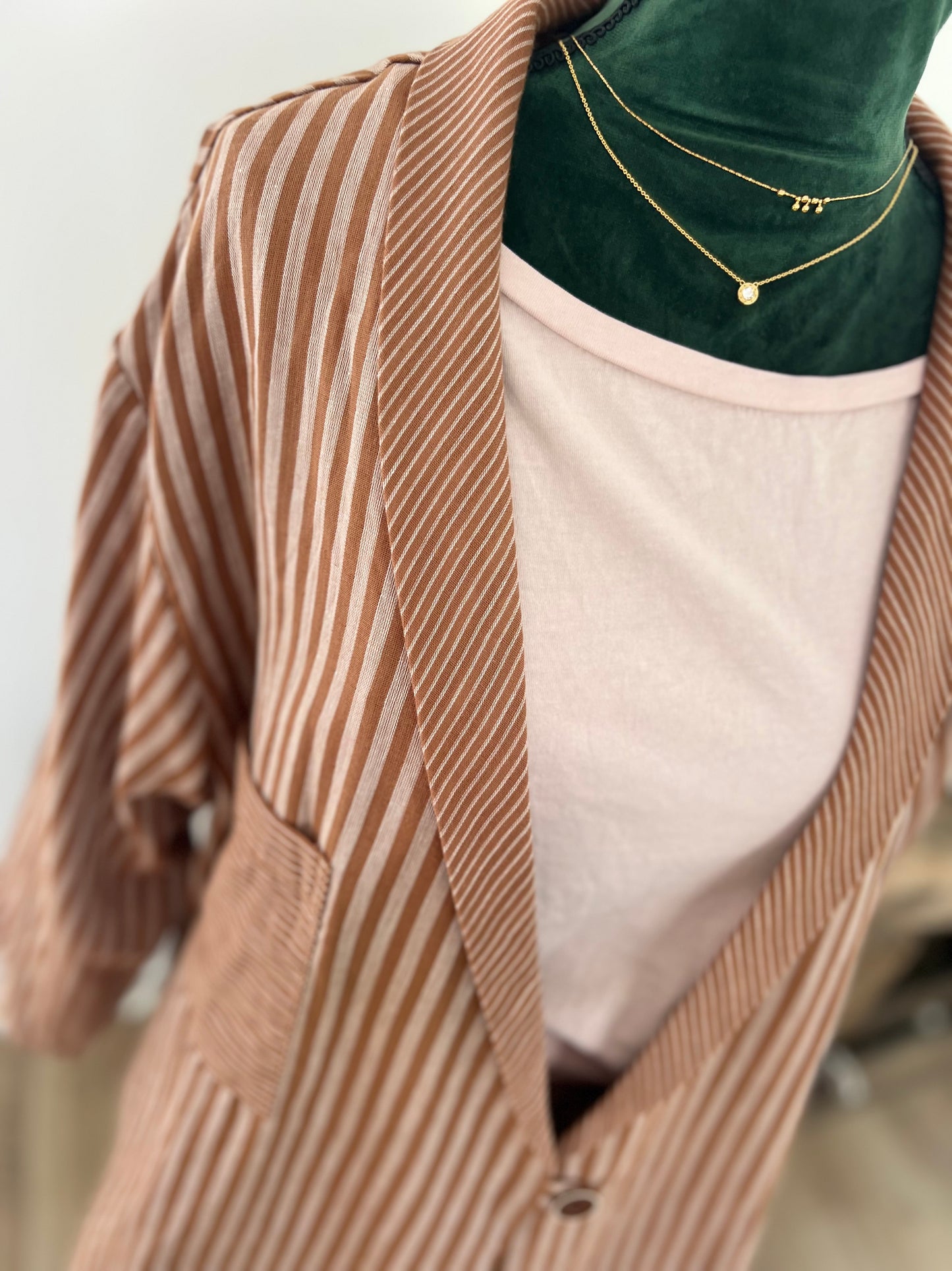 Veste rose Johanna Paris – rayures ocre & rose poudré, fluide, taille unique 36-42