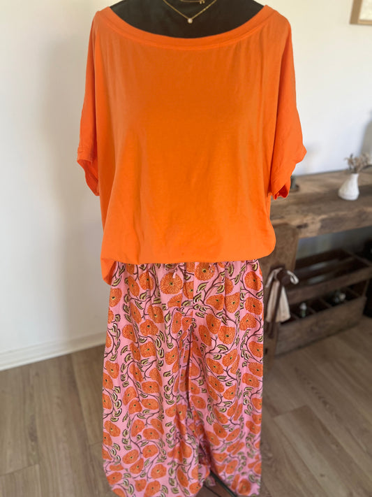 Pantalon fluide été floral jambes larges 38-42 taille unique - Johanna Paris