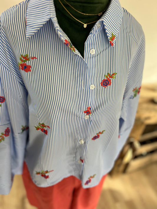 Chemise Rayée Femme Intuition – Détail Broderie Chic et Tendance